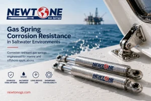 Gas spring corrosion resistance in saltwater environments depends on stainless materials, seals, fittings and mounting hardware.