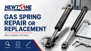 Gas spring repair or replacement depends on pressure loss, oil leakage, rod condition and correct replacement specification.