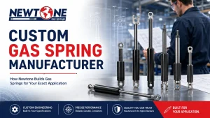 A custom gas spring manufacturer's production line building gas springs to exact force and stroke specifications.