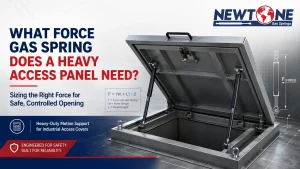 Determining gas spring force for access panel installations on an industrial equipment enclosure.