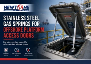 Stainless steel gas springs for offshore platform access doors support corrosion-resistant and controlled service access.