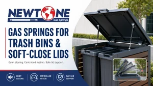 Gas springs for trash bins and soft-close lids support quiet closing and controlled waste-bin lid motion.
