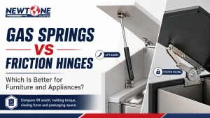 Gas springs vs friction hinges comparison for furniture and appliance lids with controlled motion and lift support.