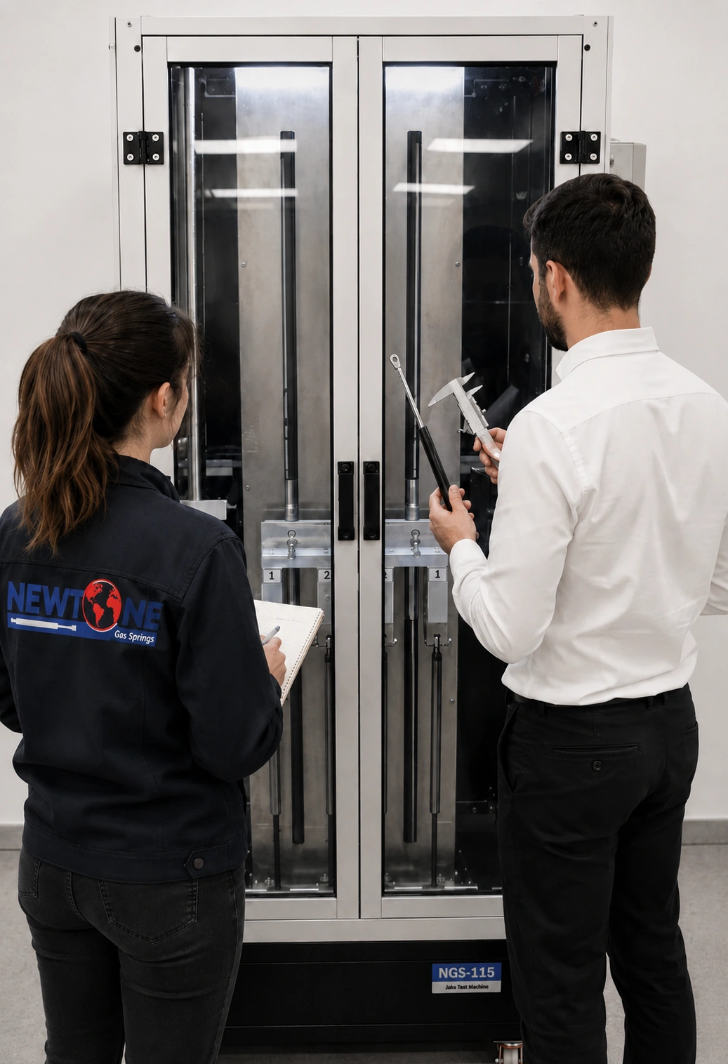 Gas spring life cycle testing equipment used for durability evaluation at Newtone