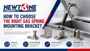 Engineer aligning a gas spring mounting bracket for correct pivot geometry