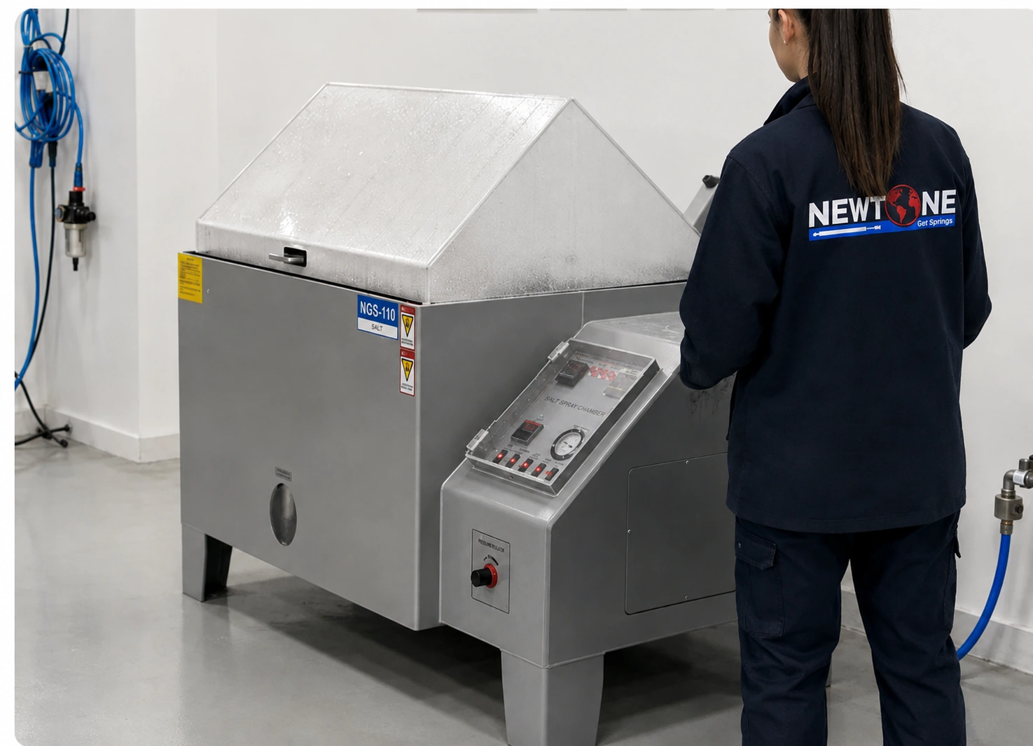 Salt spray corrosion test equipment used for gas spring quality evaluation at Newtone